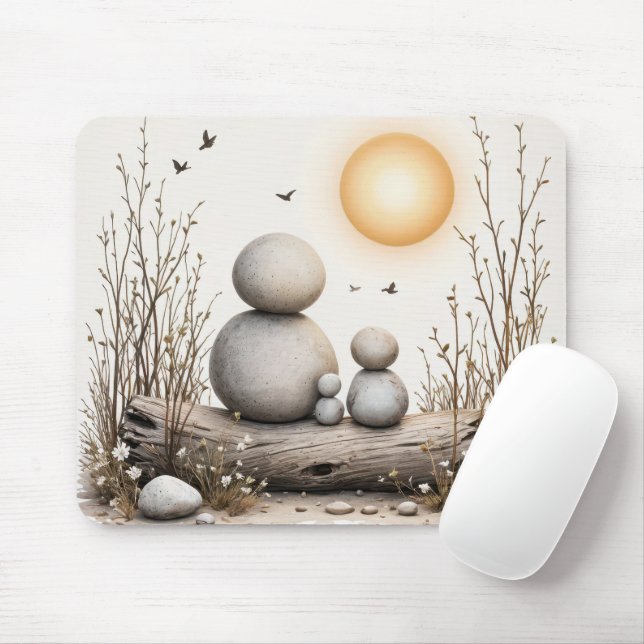 Tapis De Souris Famille de galets assise sur une bille (Avec souris)