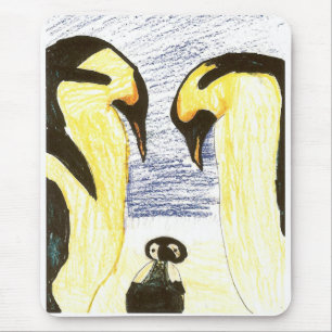 Tapis De Souris Famille de pingouin dessinant Mousepad