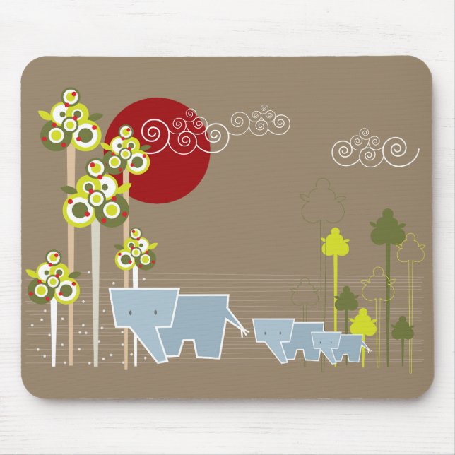 Tapis De Souris Famille D'Éléphants Whimsical Dans La Forêt Et Le  (Devant)
