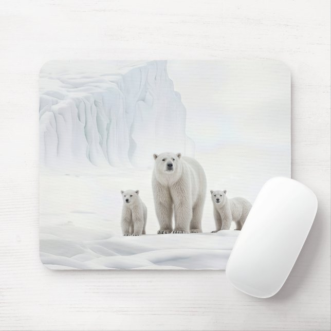 Tapis De Souris Famille D'Ours Polaires Sur Glace (Avec souris)