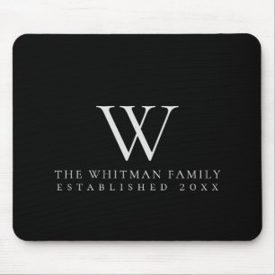 Tapis De Souris Famille Monogramme Élégant Noir