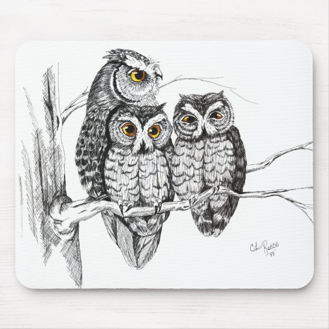 Tapis De Souris Famille Mousepad de hibou de cri strident (Devant)