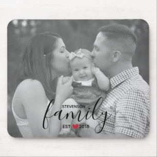 Tapis De Souris Famille Noire Est. Année avec Red Heart Family Pho