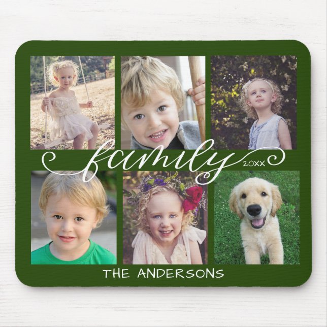 Tapis De Souris Family Calligraphy Dark Green 6 Photo Collage (Devant)