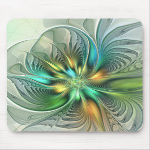 Tapis De Souris Fantaisie Abstraite Moderne Fleur Fractale Colorée