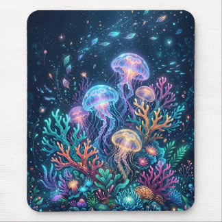 Tapis De Souris Fantaisie de méduses lumineuses sous l'océan