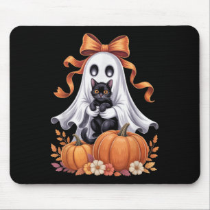 Tapis De Souris Fantôme effrayant tenant un chat noir floral groov