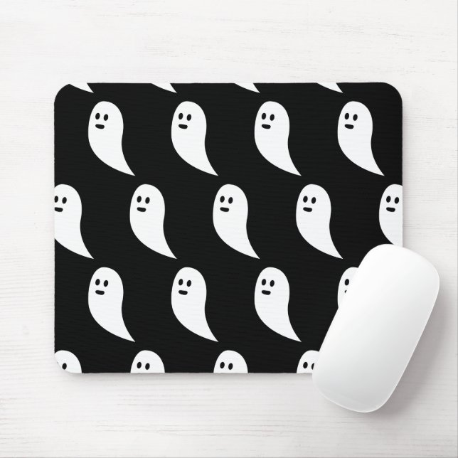 Tapis De Souris Fantôme Halloween noir blanc mignon motif (Avec souris)