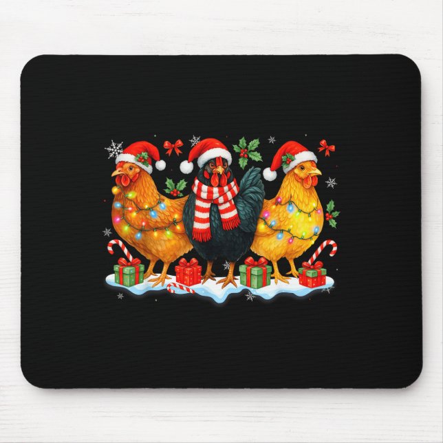 Tapis De Souris Farm Animal Funny Chicken Christmas Lights Cute Xm (Devant)
