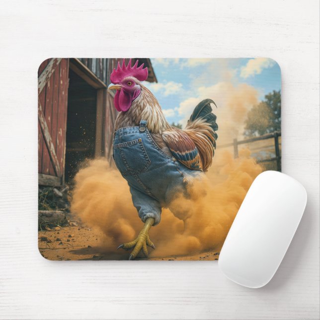 Tapis De Souris Farmer Rooster Kicking Up Dust (Avec souris)