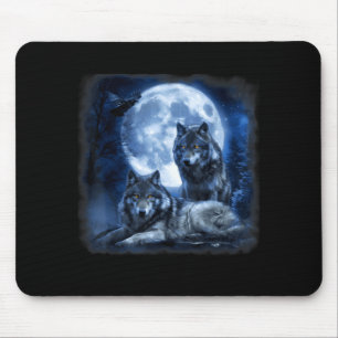 Tapis De Souris Faune Loup Hurlement Lune Forêt Nature Sauvage