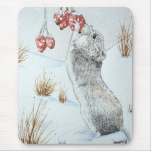 Tapis De Souris faune mignonne de scène de neige d'hiver de souri