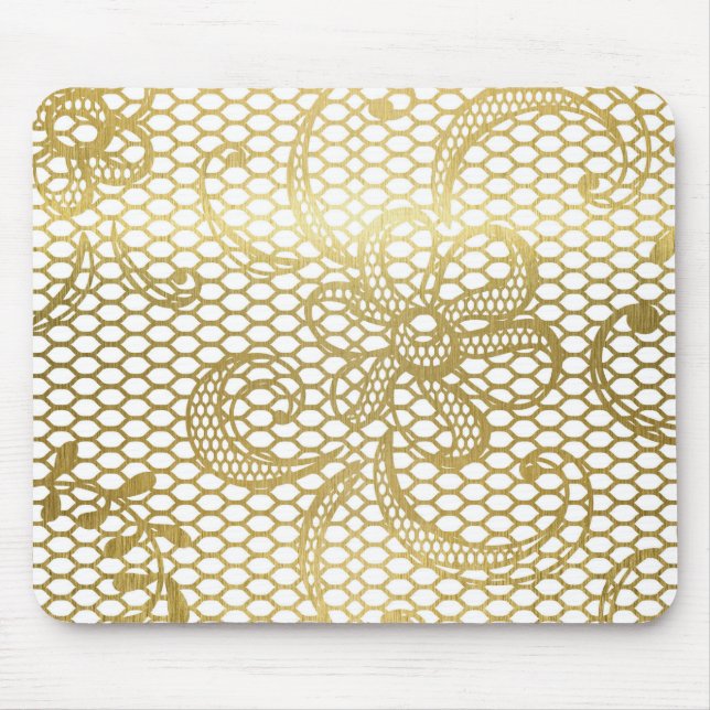 Tapis De Souris Faux Gold Foil Grand Motif de dentelle florale (Devant)