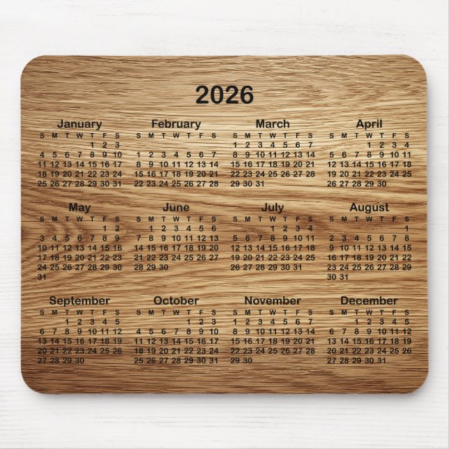 Tapis De Souris Faux Oak Wood 2026 Calendar (Devant)
