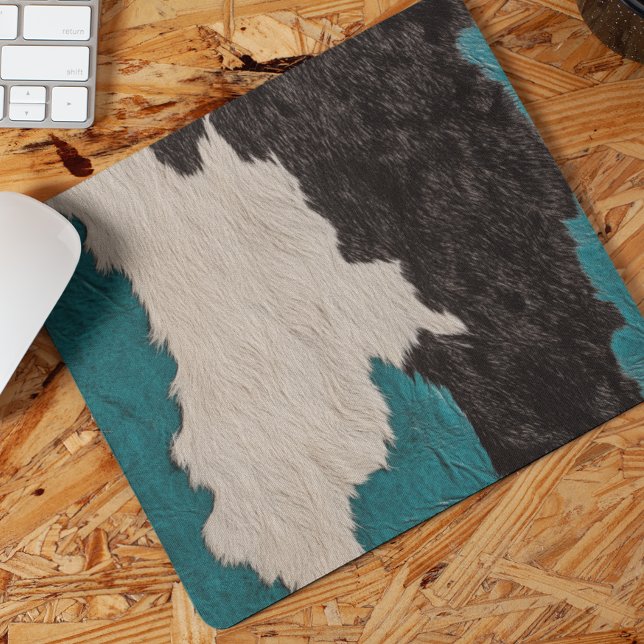 Tapis De Souris Faux Vache en cuir turquoise tachetée fourrure cac (Créateur téléchargé)