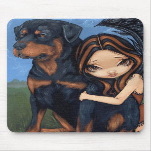 Tapis De Souris "Fée avec un rottweiler" Mousepad