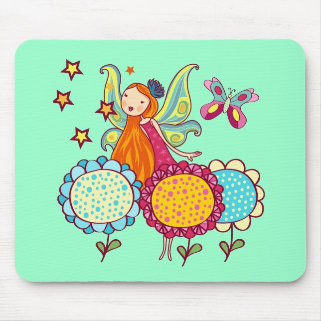 Tapis De Souris Fée de jardin avec des fleurs (Devant)