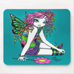 Tapis De Souris Fée en cristal Mousepad de papillon d'arc-en-ciel