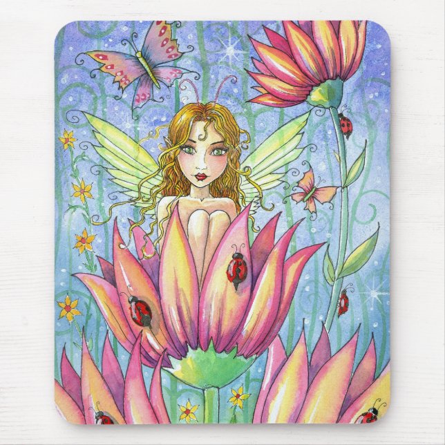 Tapis De Souris Fée en Pink Flower Mousepad par Molly Harrison (Devant)