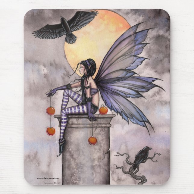 Tapis de souris Fée gothique et corbeau (Devant)