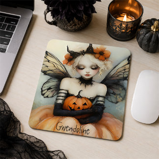 Tapis De Souris Fée gothique fantaisiste et citrouille Halloween p