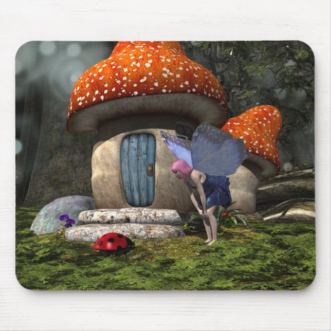 Tapis De Souris Fée mignonne à cheveux roses rencontre Ladybug (Devant)