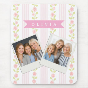 Tapis De Souris Féminine rose personnalisée à fleurs rayée coquett