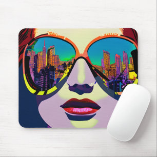 Tapis De Souris Femme Abstraite en lunettes de soleil avec réflexi