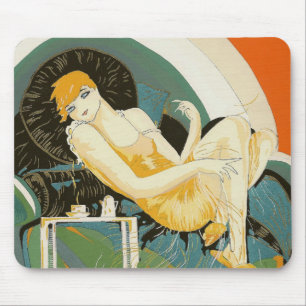 Tapis De Souris Femme Art Déco vintage allongée sur un canapé, Cho