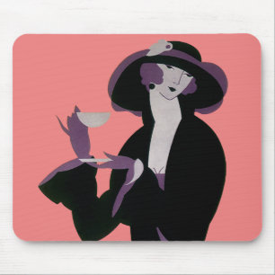 Tapis De Souris Femme Art Déco Vintage, Thé de l'après-midi et Cup