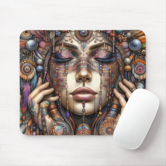 Tapis De Souris Femme avec ornementation tribale élaborée (Avec souris)
