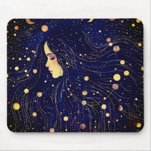 Tapis De Souris Femme céleste déesse Lune étoiles Ciel