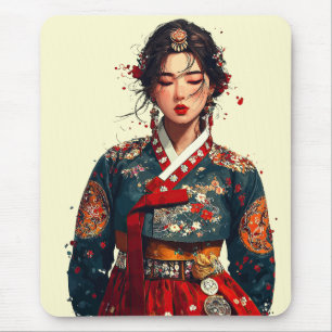 Tapis De Souris Femme coréenne moderne en portrait de Hanbok 