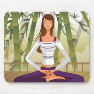 Tapis De Souris Femme s'asseyant en position de lotus, méditant