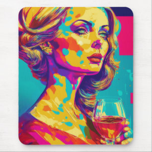 Tapis De Souris Femme Vintage Tenant un Verre à Vin Art Abstrait