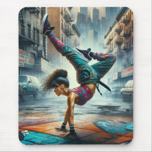 Tapis De Souris Femmes en action de Breakdancer Silhouette de New