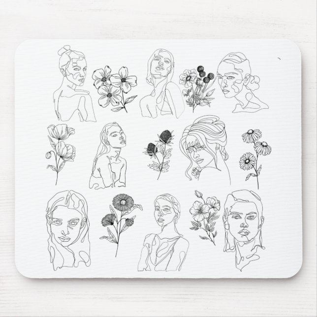 TAPIS DE SOURIS FEMMES ET FLEURS (W&B) MOUSE PAD (Devant)