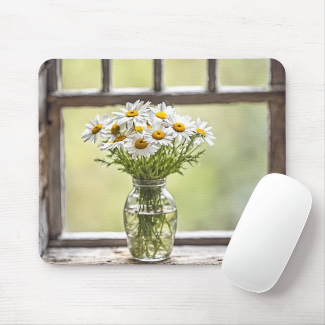 Tapis De Souris Ferme Daisy Bouquet Dans Fenêtre (Avec souris)