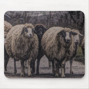 Tapis De Souris Ferme de ferme de campagne rustique troupeau de mo