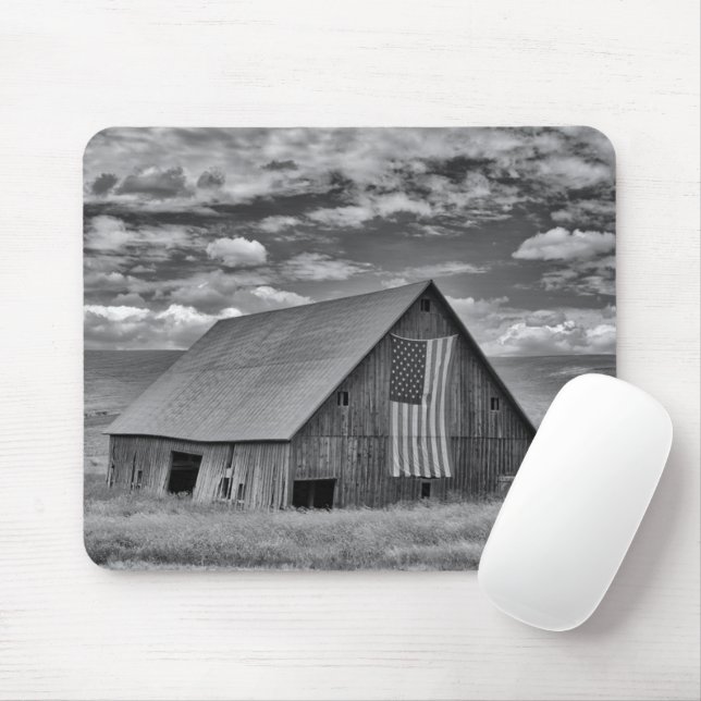 Tapis De Souris Fermes | BW American Flag Barn Scene (Avec souris)