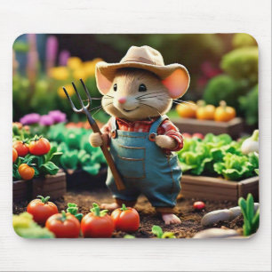 Tapis De Souris Fermier de souris adorable dans le jardin avec lég