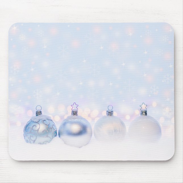 Tapis De Souris Festif boules de Noël en argent sur la neige (Devant)
