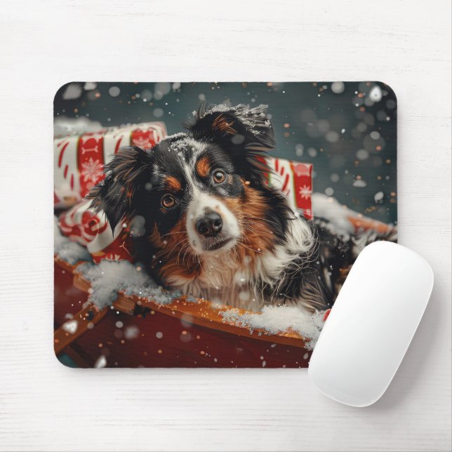 Tapis De Souris Festival de Noël des chiens bergers australiens (Avec souris)