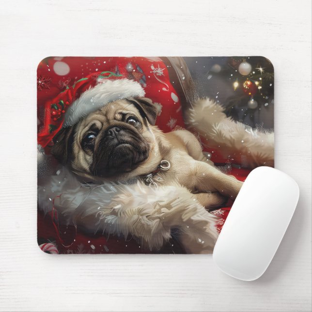 Tapis De Souris Festive de Noël de chien carlin (Avec souris)
