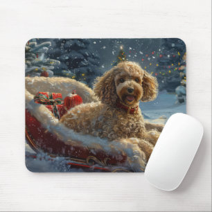 Tapis De Souris Festive de Noël du chien de caniche