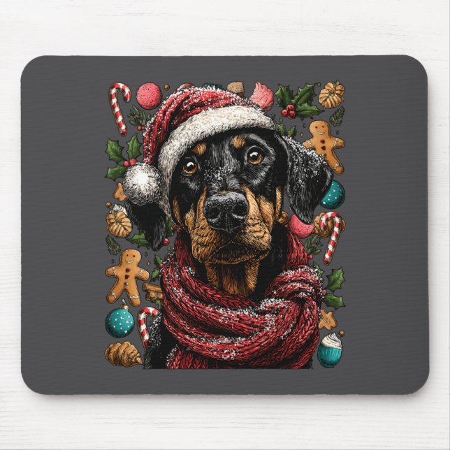 Tapis De Souris Festive Doberman With Santa Hat Snowy Winter Chris (Devant)