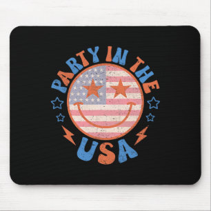 Tapis De Souris Fête Aux Etats-Unis Happy Face Smile American Flag