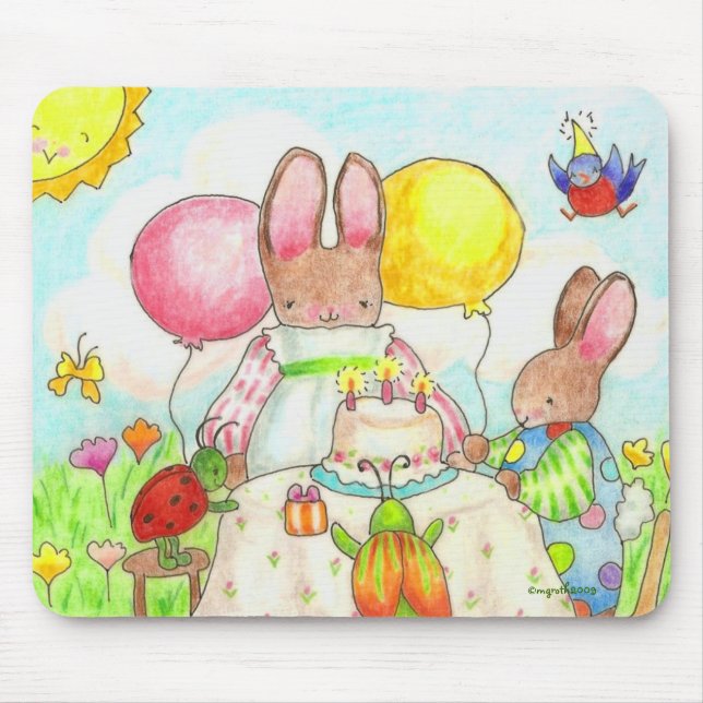 Tapis De Souris fête d'anniversaire de lapin (Devant)