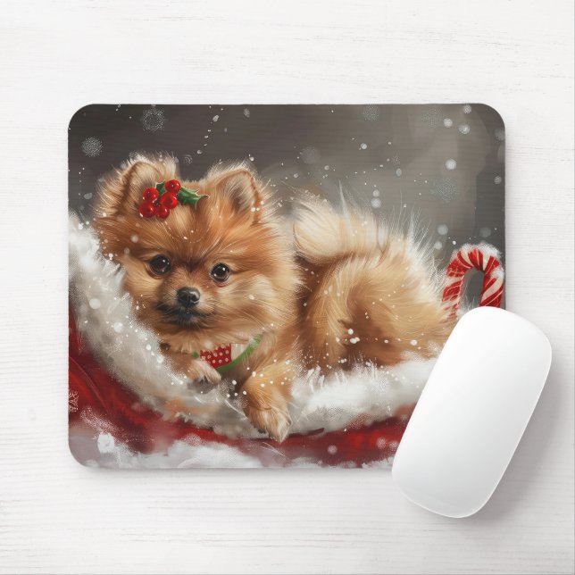 Tapis De Souris Fête de Noël de Chien de Poméranie (Avec souris)