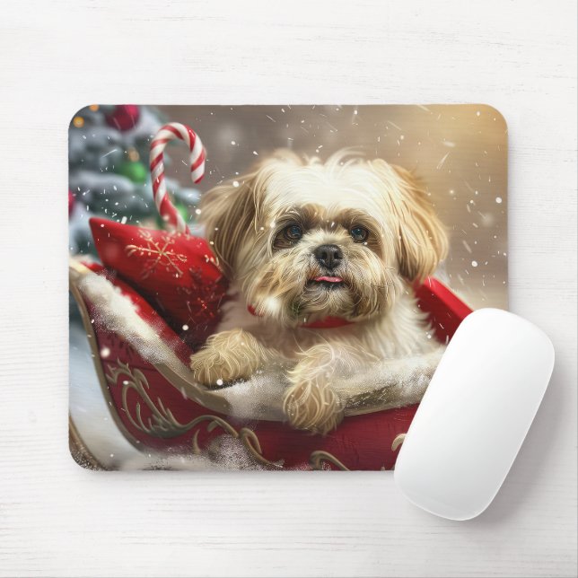 Tapis De Souris Fête de Noël de Chien Malti Tzu (Avec souris)